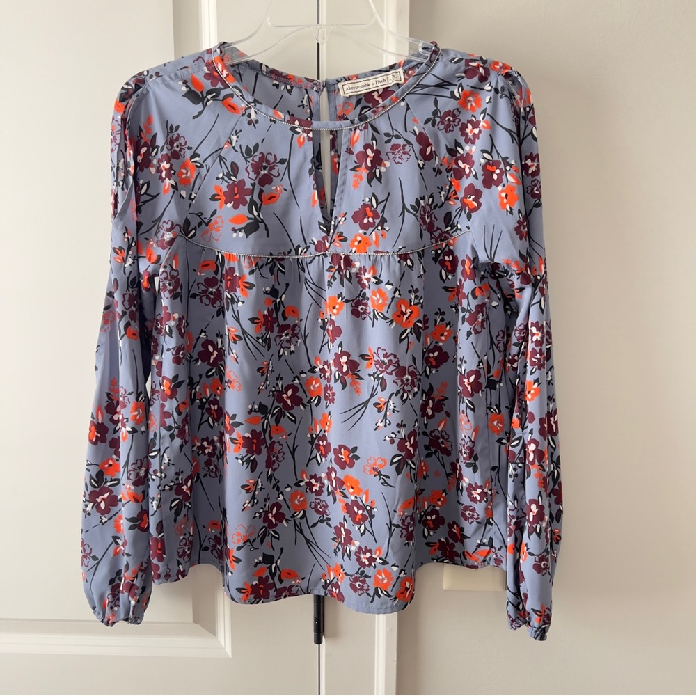 Abercrombie & Fitch Blue Red Orange Floral Long Sleeve Boho Blouse Women’s S
